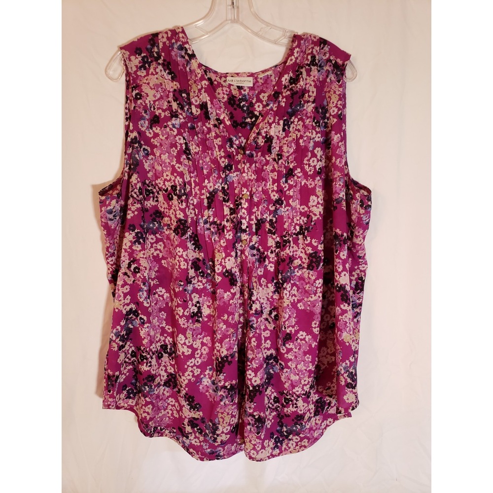 Women's Liz Claiborne Purple Floral Sleeveless Top Size 1X